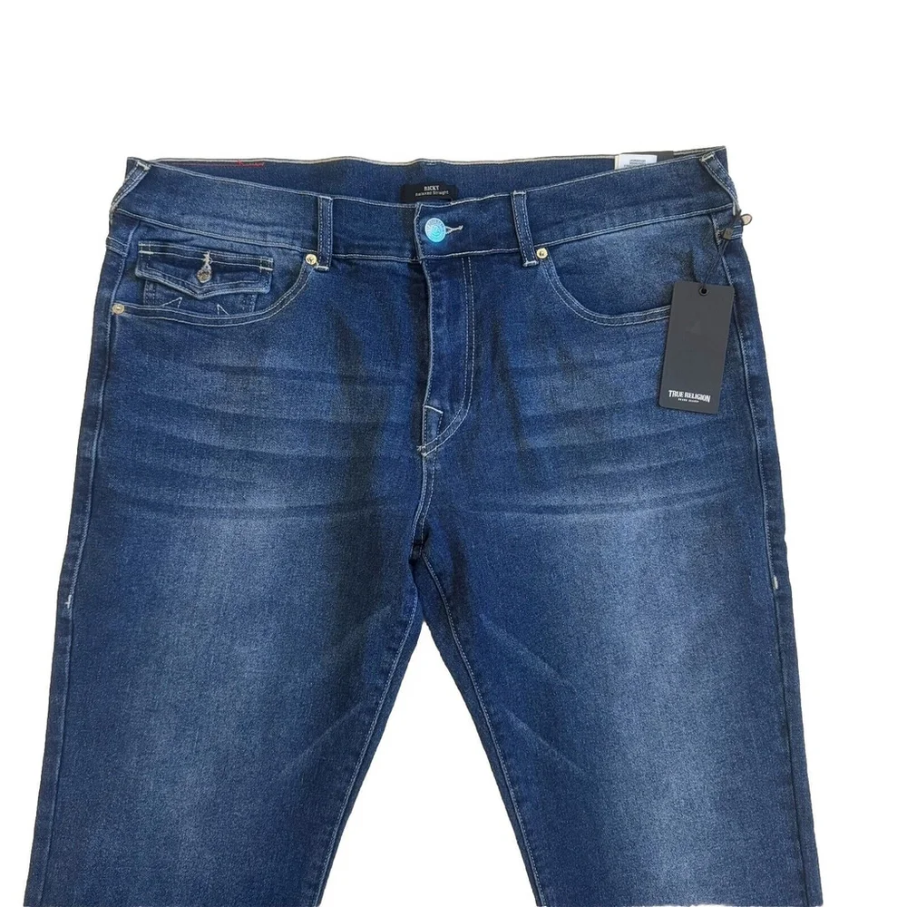 NWT True Religion Ricky Relaxed Straight Flap Jeans 34X34 Men Blue Orig.$159